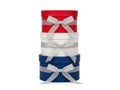 Stacked Round Gift Boxes in Red White and Blue with Silver Bows Isolated on White Background Royalty Free Stock Photo