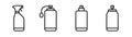 Spray can icons set. Spray bottle icon in line. Cleaning aerosol bottle. Spray can icons set in line. Cleaner bottle set. Stock