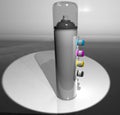 A spray can of paint and a remote control color CMYK. 3d render. Royalty Free Stock Photo