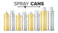 Spray Can Set Vector. Realistic White Cosmetics Bottles Blank Can Spray, Deodorant, Air Freshener. With Lid And Without