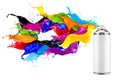 spray can spraying colorful rainbow paint liquid color splash explosion isolated white background. Industry diy paintjob graff