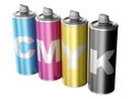 Spray cans with CMYK color Royalty Free Stock Photo