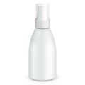 Mockup, Mock Up Spray Cosmetic Perfume, Deodorant Or Medical Antiseptic Drugs Plastic Bottle White. Isolated