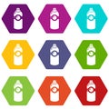 Spray deodorant icons set 9 vector