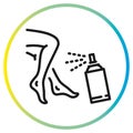 spray for foots icon, leg tan paint, legs paint aerosol, auto tanning procedure, line sign on white background