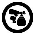 Spray gun holding in hand Sprayer using Arm use tool atomizer pulverizer icon in circle round black color vector illustration