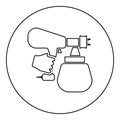 Spray gun holding in hand Sprayer using Arm use tool atomizer pulverizer icon in circle round black color vector illustration