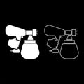 Spray gun holding in hand Sprayer using Arm use tool atomizer pulverizer icon white color vector illustration flat style image set Royalty Free Stock Photo