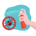 Spray from insect bite. Protection against ticks transmitting infections. Vector illustration