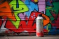 Spray paint against graffiti on the wall. Generative AI Royalty Free Stock Photo