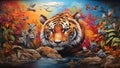 Spray paint art: A captivating, wildlife-themed mural, showcasing a majestic, lifelike portrayal of animals in their natural