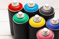 Spray paint cans close up. High quality photo Royalty Free Stock Photo