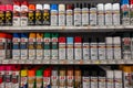 Spray paint cans at a hardware store