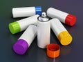 Spray paint cans isolated on gray background. 3D illustration Royalty Free Stock Photo