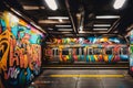 spray paint graffiti wall metro empty subway tube underground urban passage transportation public city illustration