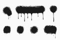 Spray painted dots and lines set. Paint splatter grunge elements. Black ink spots with dripping. Graffiti and street art sprayed Royalty Free Stock Photo