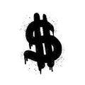 Spray painted graffiti currency in black over white. Drops of sprayed dollar icon. isolated on white background