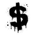 Spray painted graffiti currency in black over white. Drops of sprayed dollar icon. isolated on white background