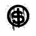 Spray painted graffiti currency in black over white. Drops of sprayed dollar icon. isolated on white background