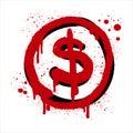 Spray painted graffiti currency in Red black over white. Drops of sprayed dollar icon. isolated on white background