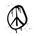 Spray painted graffiti Peace sign. on black over white. peaceful drip symbol