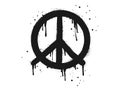 Spray painted graffiti Peace sign. on black over white. peaceful drip symbol