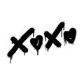 Spray painted graffiti Xoxo word in black over white. Drops of sprayed Xoxo words. isolated on white background