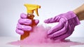 Spray and Scrub - Hands with spray and cleaning sponge. Generative AI