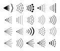 Spray steam icons set. Aerosol haze, scatter gas or deodorant cloud. Sprinkle stream pictograms for sanitizer diffuser