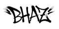 Sprayed BHAZ font graffiti with overspray in black over white. Vector illustration.