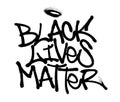 Sprayed black lives matter font graffiti with overspray in black over white. Vector illustration.