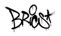 Sprayed brics font graffiti with overspray in black over white. Vector illustration.