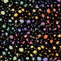 Sprayed colorful watercolor paint seamless pattern. Watercolour hand drawn random abstract multicolor festive splashes black