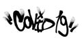 Sprayed covid 19 font with overspray in black over white. Vector illustration. Royalty Free Stock Photo