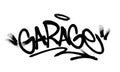 Sprayed garage font graffiti with overspray in black over white. Vector illustration. Royalty Free Stock Photo