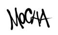 Sprayed mocha font graffiti with overspray in black over white. Vector illustration.