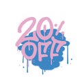 Sprayed 20 percent off urban graffiti with overspray over abstract color shape. Vector textured illustration.