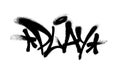 Sprayed play font graffiti with overspray in black over white. Vector illustration. Royalty Free Stock Photo
