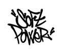 Sprayed soft power font graffiti with overspray in black over white. Vector illustration.