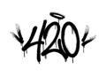 Sprayed 420 tag graffiti with overspray in black over white. Vector illustration.