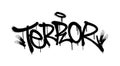 Sprayed terror font with overspray in black over white. Vector illustration. Royalty Free Stock Photo