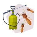 Sprayer Bottle of Termite Insect Insecticide, Pest Control Service, Detecting and Exterminating Insects Vector