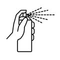 Sprayer or spray bottle in hand isolated line icon