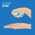 Spraying alcohol on hand. alcohol spray. Spraying Anti-Bacterial Sanitizer Spray, Hand Sanitizer Dispenser, infection control conc