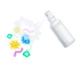 Spraying Detergent Aerosol Bottle Killing Microbes Vector Illustration