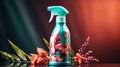 spraying floral air freshener with fresh flowers