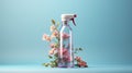 spraying floral air freshener with fresh flowers