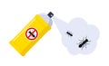 Spraying insecticide on ant. Pest control. Aerosol for bug bite prevention. Vector illustration Royalty Free Stock Photo