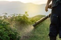 Spraying rose field near Karlovo