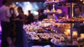 A spread of decadent hors doeuvres and specialty cocktails being served to stylish guests as they dance to the beats of Royalty Free Stock Photo